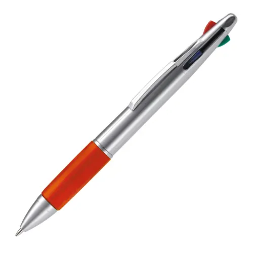 Penna a sfera in plastica disponibile in vari colori con 4 refill nero rosso blu e verde