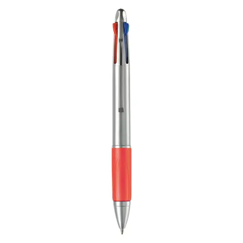Penna a sfera in plastica disponibile in vari colori con 4 refill nero rosso blu e verde