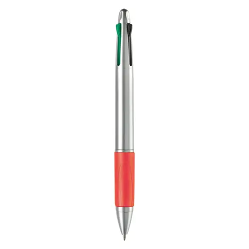 Penna a sfera in plastica disponibile in vari colori con 4 refill nero rosso blu e verde