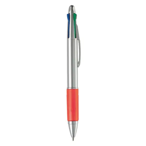 Penna a sfera in plastica disponibile in vari colori con 4 refill nero rosso blu e verde