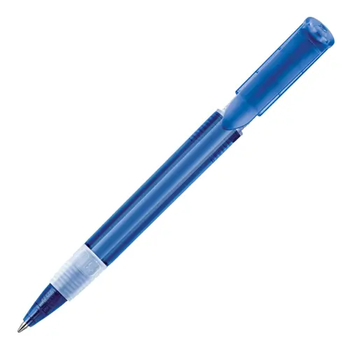 Penna a sfera in plastica transparente con finitura opaca e refill blu