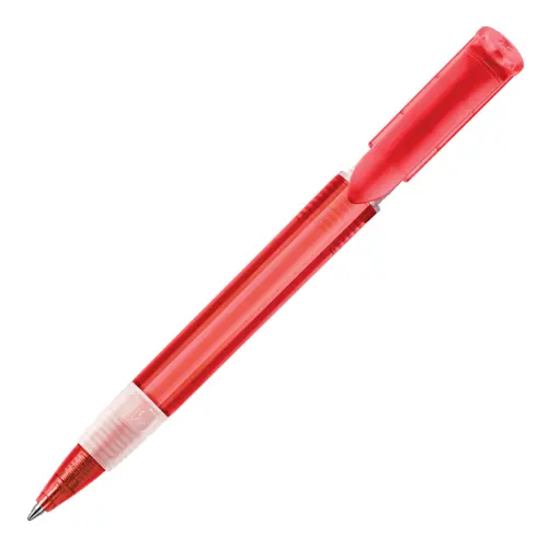 Penna a sfera in plastica transparente con finitura opaca e refill blu