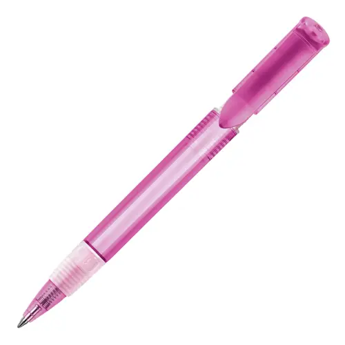 Penna a sfera in plastica transparente con finitura opaca e refill blu