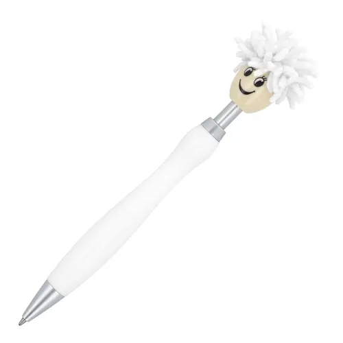 Penna a sfera in plastica con pulsante peloso e refill blu