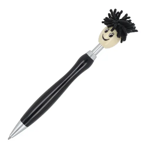 Penna a sfera in plastica con pulsante peloso e refill blu