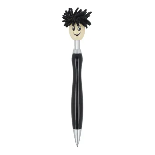 Penna a sfera in plastica con pulsante peloso e refill blu