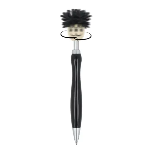 Penna a sfera in plastica con pulsante peloso e refill blu