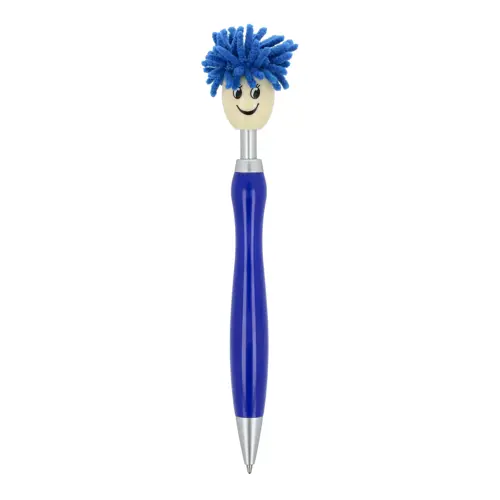 Penna a sfera in plastica con pulsante peloso e refill blu