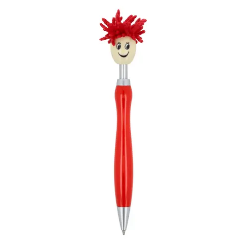 Penna a sfera in plastica con pulsante peloso e refill blu