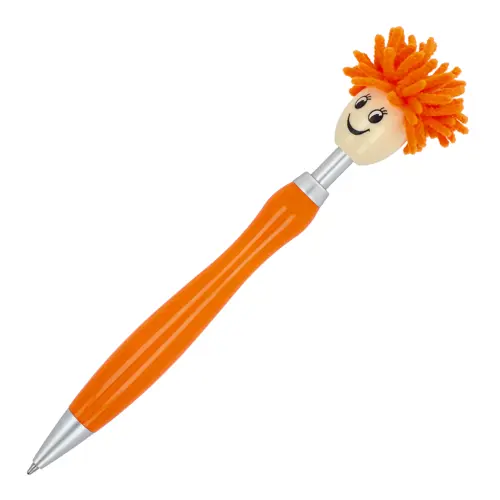 Penna a sfera in plastica con pulsante peloso e refill blu