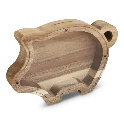 Salvadanaio in legno naturale a forma di maialino
