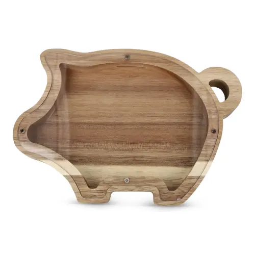 Salvadanaio in legno naturale a forma di maialino