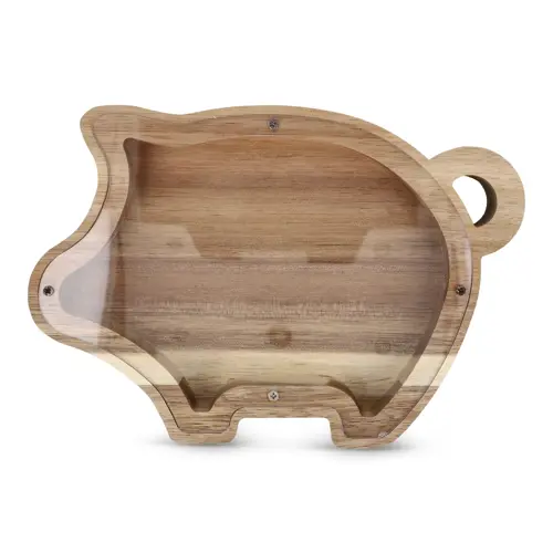 Salvadanaio in legno naturale a forma di maialino