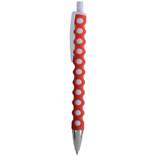Penna a scatto in plastica con rivestimento a rete gommato e refill blu