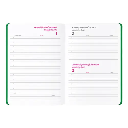 Agenda giornaliera 2027 A5 Copertina flessibile in soft PU e bordo pagine colorato