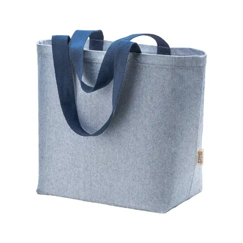 Borsa con soffietto in cotone riciclato 340 gr con effetto melange e manici lunghi colorati