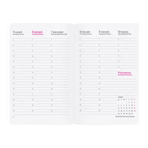 Agenda settimanale 2027 Copertina flessibile in soft PU e bordo pagine colorato 17x24