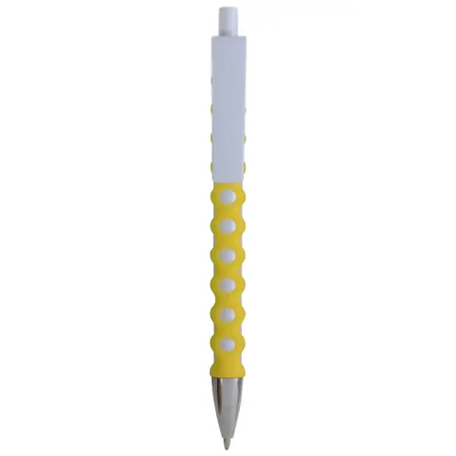 Penna a scatto in plastica con rivestimento a rete gommato e refill blu