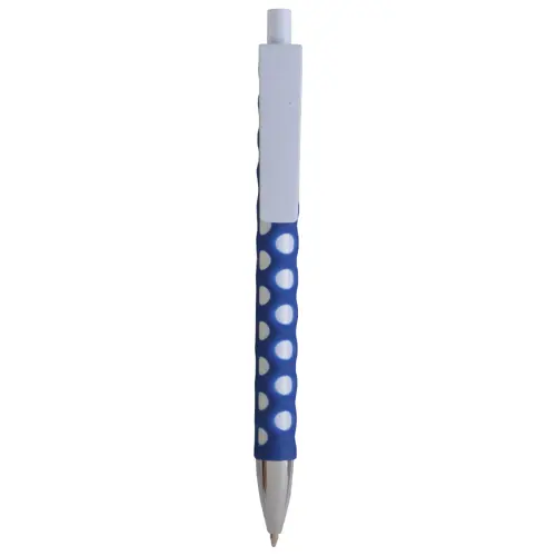 Penna a scatto in plastica con rivestimento a rete gommato e refill blu