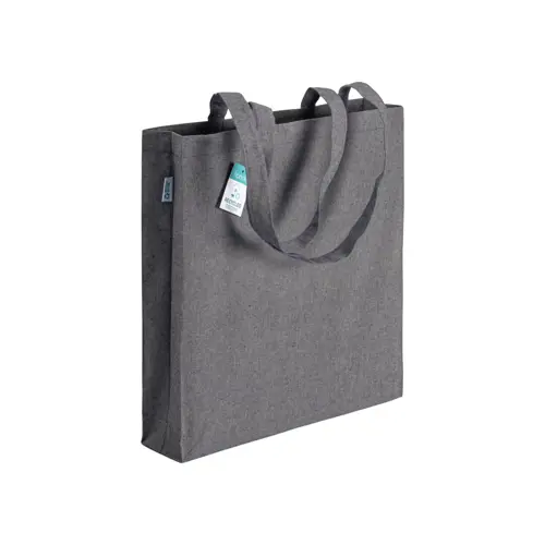 Shopper in cotone riciclato con manici lunghi e soffietto da 190gr 38x42cm