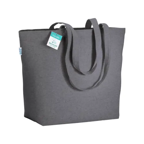 Shopper con soffietto in cotone riciclato 280 gr e manici lunghi 50x17x37cm