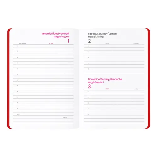 Agenda giornaliera 2027 A5 Copertina flessibile in soft PU e bordo pagine colorato