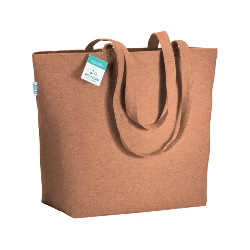 Shopper con soffietto in cotone riciclato 280 gr e manici lunghi 50x17x37cm