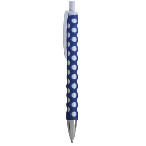 Penna a scatto in plastica con rivestimento a rete gommato e refill blu