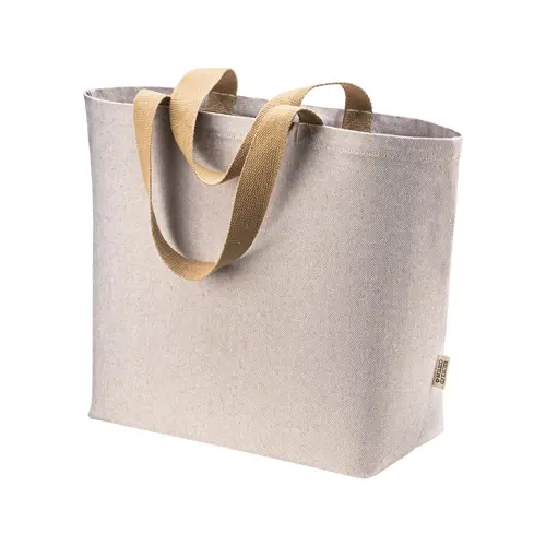 Borsa con soffietto in cotone riciclato 340 gr con effetto melange e manici lunghi colorati