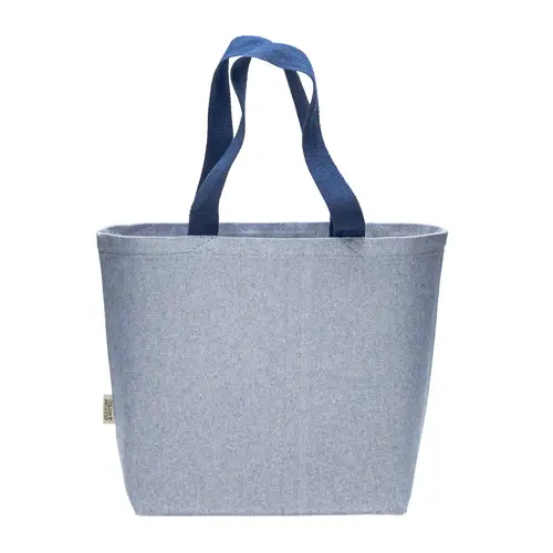 Borsa con soffietto in cotone riciclato 340 gr con effetto melange e manici lunghi colorati
