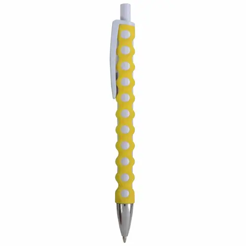 Penna a scatto in plastica con rivestimento a rete gommato e refill blu