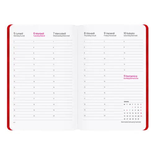 Agenda settimanale 2027 Copertina flessibile in soft PU e bordo pagine colorato 17x24