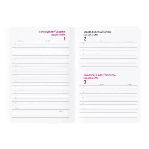 Agenda giornaliera 2027 A5 Copertina flessibile in soft PU e bordo pagine colorato