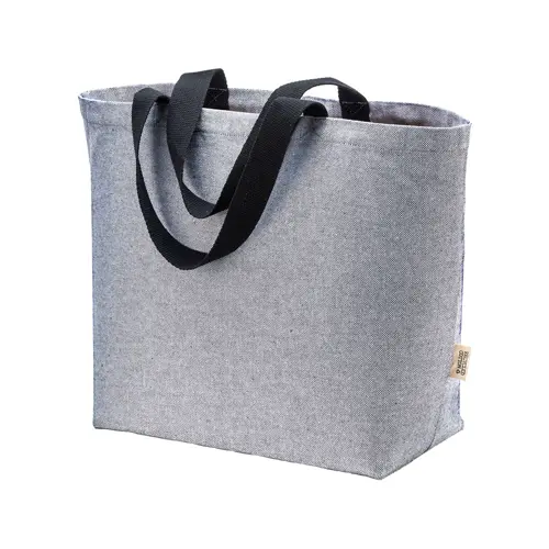 Borsa con soffietto in cotone riciclato 340 gr con effetto melange e manici lunghi colorati