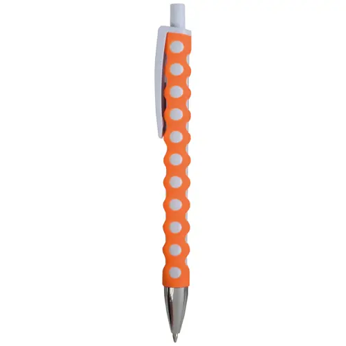 Penna a scatto in plastica con rivestimento a rete gommato e refill blu