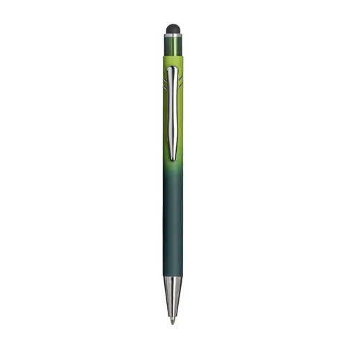 Penna a scatto in alluminio gommato con design sfumato e refill blu