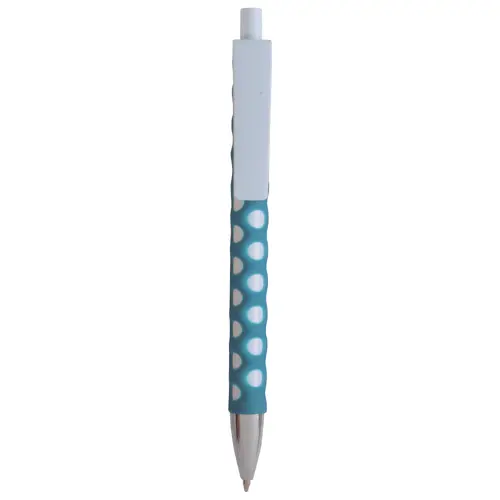 Penna a scatto in plastica con rivestimento a rete gommato e refill blu