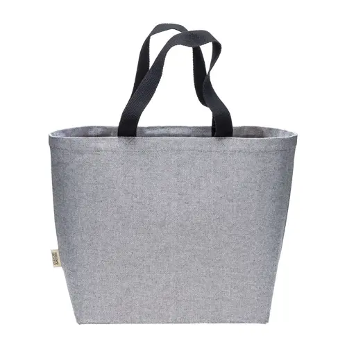 Borsa con soffietto in cotone riciclato 340 gr con effetto melange e manici lunghi colorati