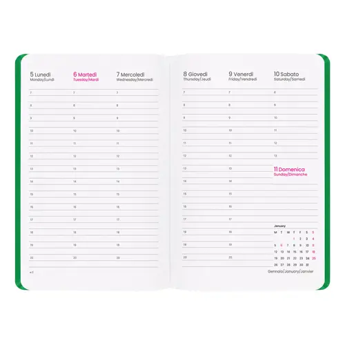 Agenda settimanale 2027 Copertina flessibile in soft PU e bordo pagine colorato 17x24