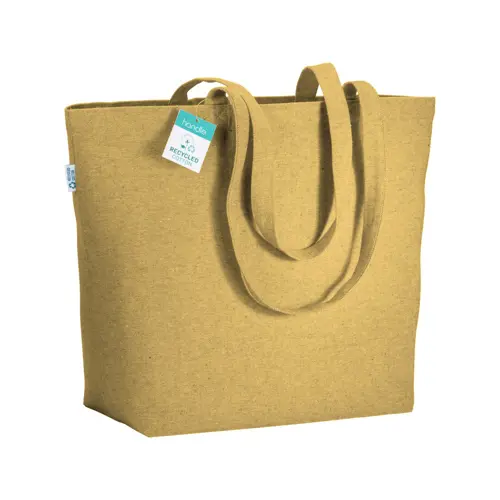 Shopper con soffietto in cotone riciclato 280 gr e manici lunghi 50x17x37cm