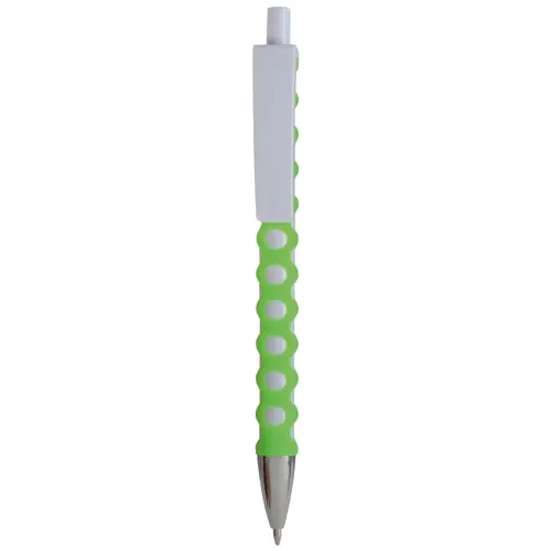 Penna a scatto in plastica con rivestimento a rete gommato e refill blu
