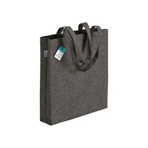 Shopper in cotone riciclato con manici lunghi e soffietto da 190gr 38x42cm