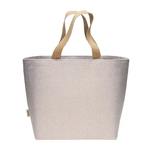 Borsa con soffietto in cotone riciclato 340 gr con effetto melange e manici lunghi colorati