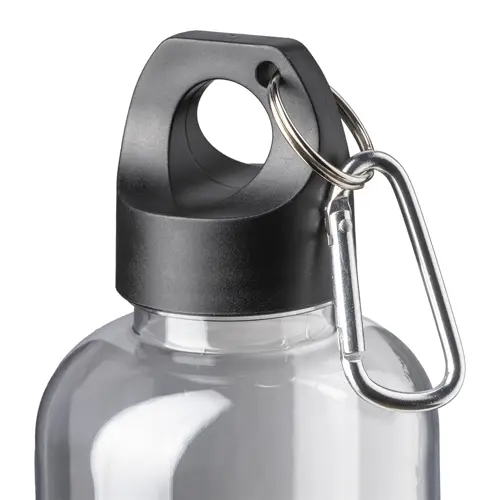 Bottiglia trasparente in RPET con moschettone da 580ml