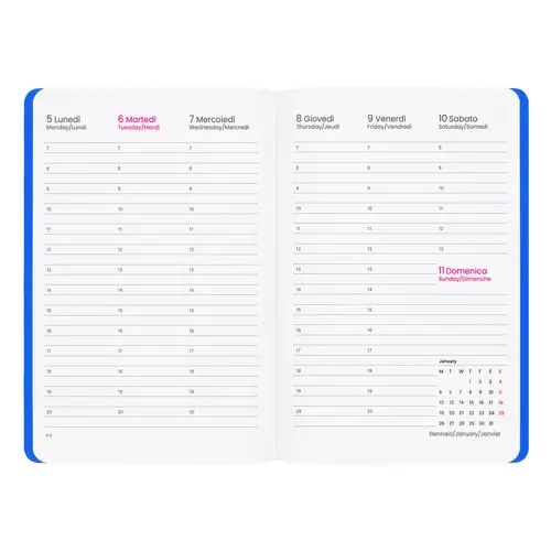 Agenda settimanale 2027 Copertina flessibile in soft PU e bordo pagine colorato 17x24