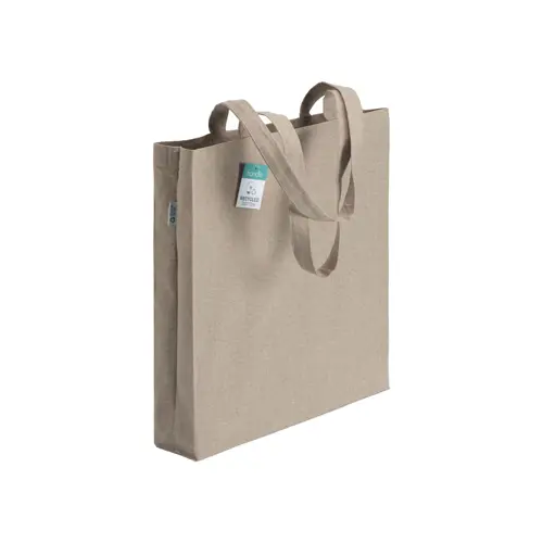Shopper in cotone riciclato con manici lunghi e soffietto da 190gr 38x42cm