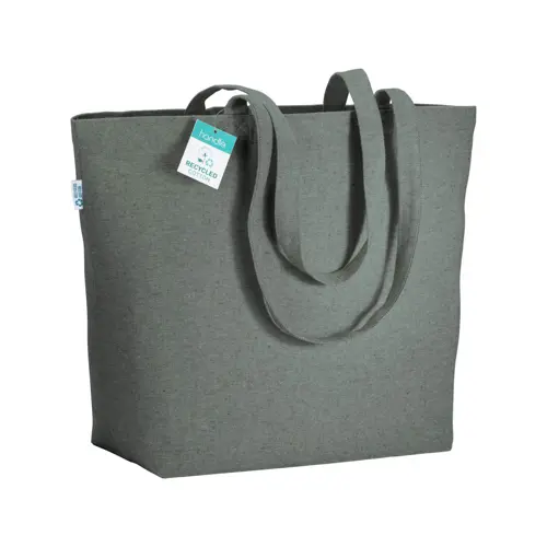 Shopper con soffietto in cotone riciclato 280 gr e manici lunghi 50x17x37cm
