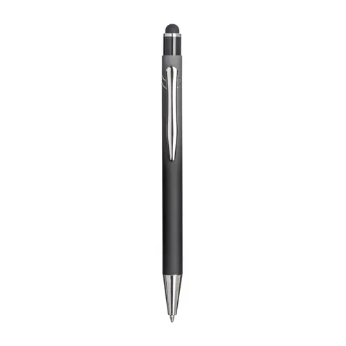 Penna a scatto in alluminio gommato con design sfumato e refill blu