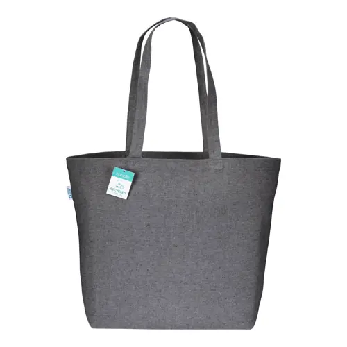Shopper con soffietto in cotone riciclato 280 gr e manici lunghi 50x17x37cm