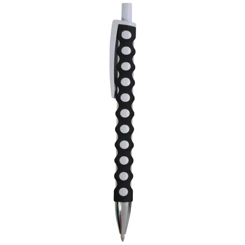 Penna a scatto in plastica con rivestimento a rete gommato e refill blu